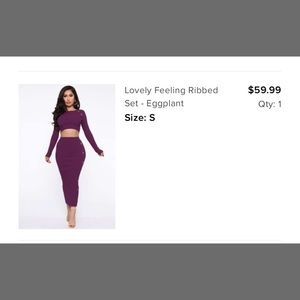 Lovely Feeling Ribbed Set - Eggplant - fashion nova skirt & top set